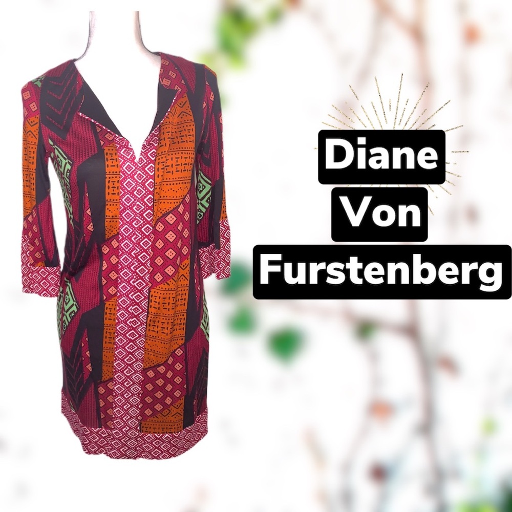 DIANE VON FURSTENBERG DVF Tribal Print Dress 2 - Picture 1 of 9